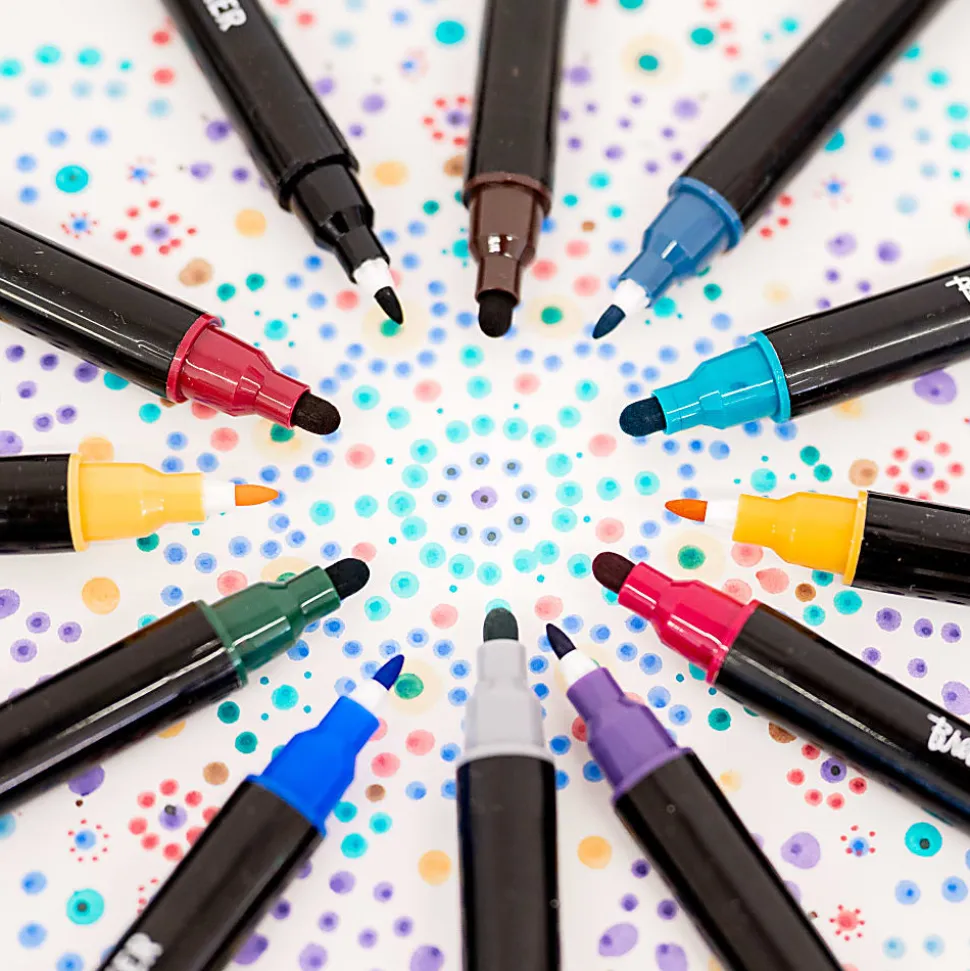 Brea Reese Dual-Tip Dot Markers, Pack Of 12 Markers, Twin Tip, Jewel-Toned Ink Colors