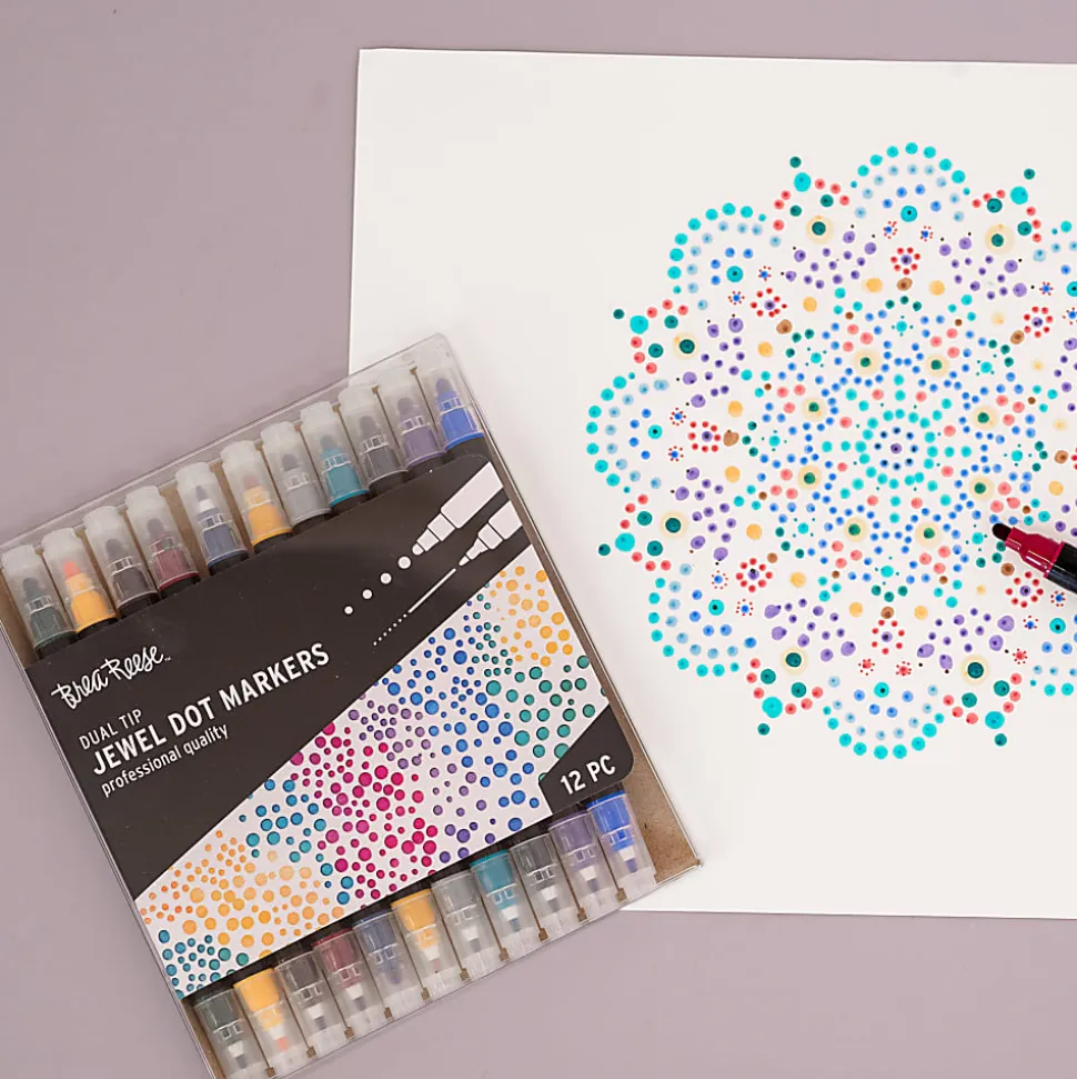 Brea Reese Dual-Tip Dot Markers, Pack Of 12 Markers, Twin Tip, Jewel-Toned Ink Colors