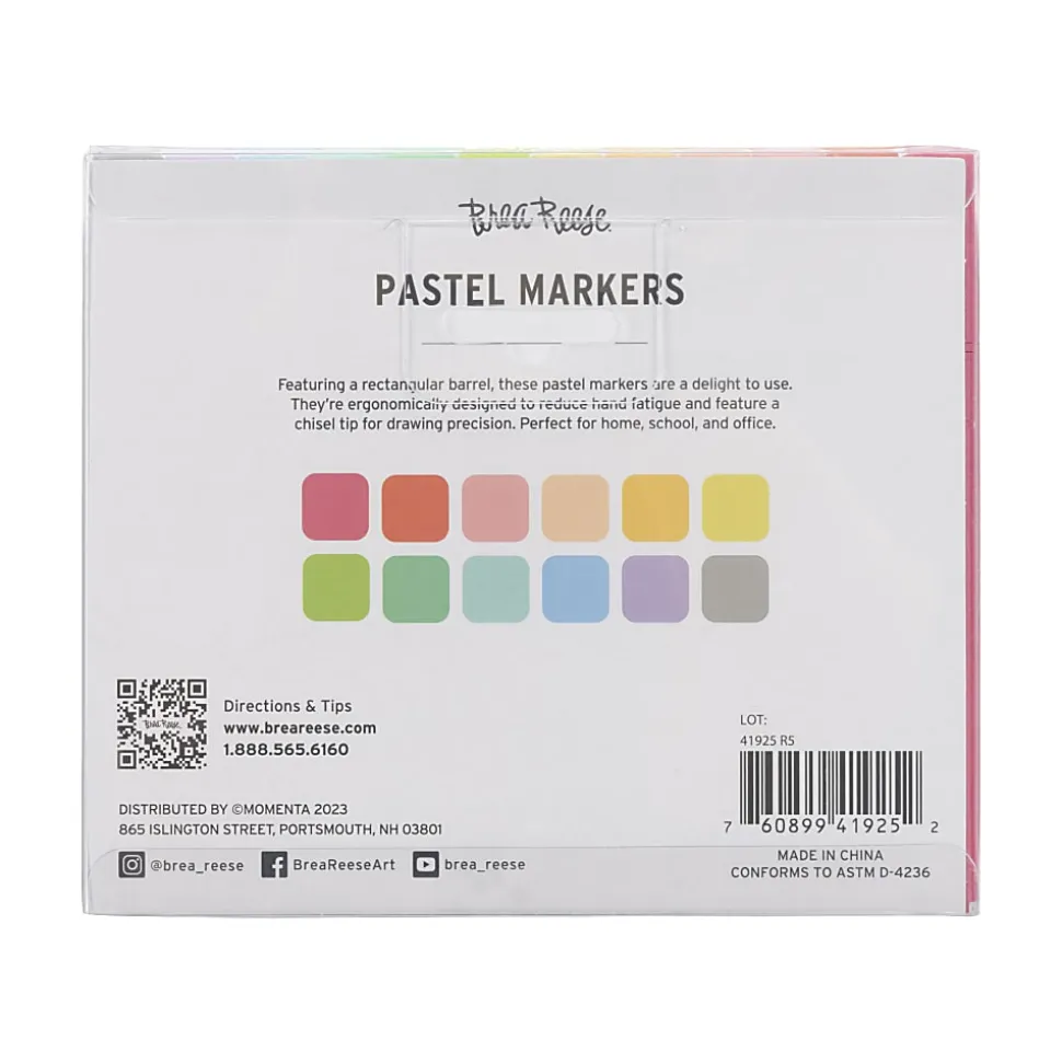 Brea Reese Pastel Markers, Pack Of 12 Markers, Chisel Point, Pastel Ink Colors