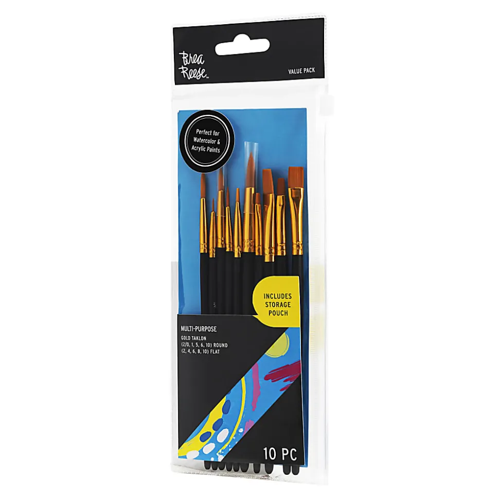 Brea Reese 10-Piece Value Paintbrush Set, Round/Flat/Angle/Filbert, Black