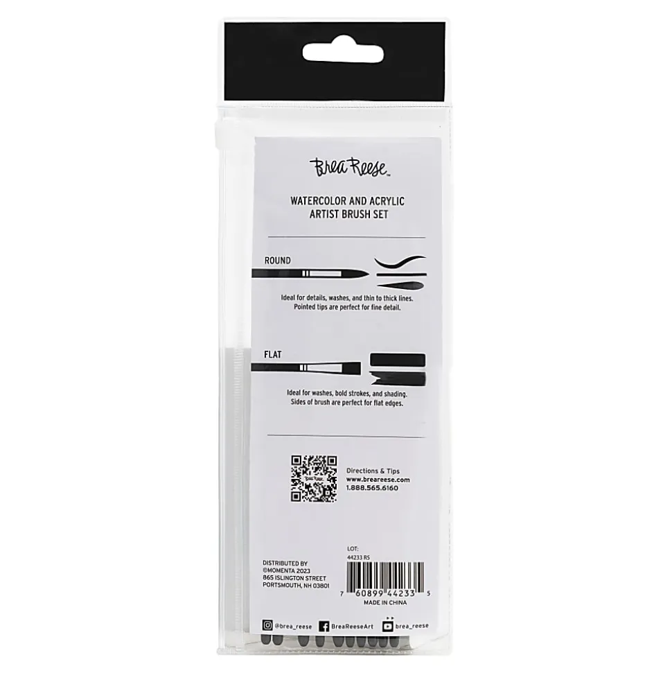 Brea Reese 10-Piece Value Paintbrush Set, Round/Flat/Angle/Filbert, Black