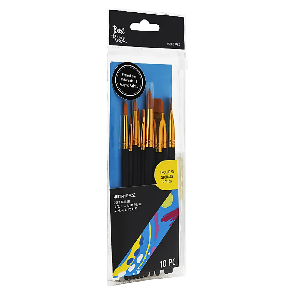 Brea Reese 10-Piece Value Paintbrush Set, Round/Flat/Angle/Filbert, Black