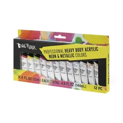 Brea Reese Professional Heavy-Body Acrylic Paint, 12 Neon & Metallic