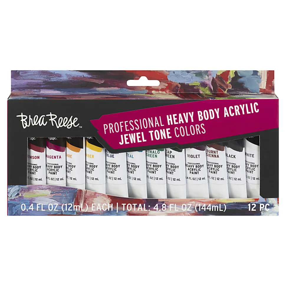 Brea Reese Professional Heavy-Body Acrylic Paint, 12 Jewel-Toned Colors