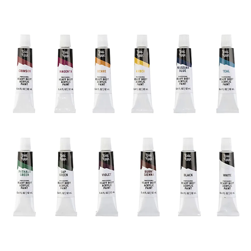 Brea Reese Professional Heavy-Body Acrylic Paint, 12 Jewel-Toned Colors