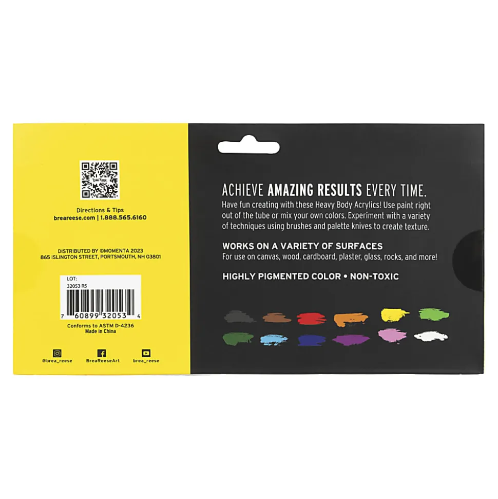 Brea Reese Professional Heavy-Body Acrylic Paint, 12 Classic Colors