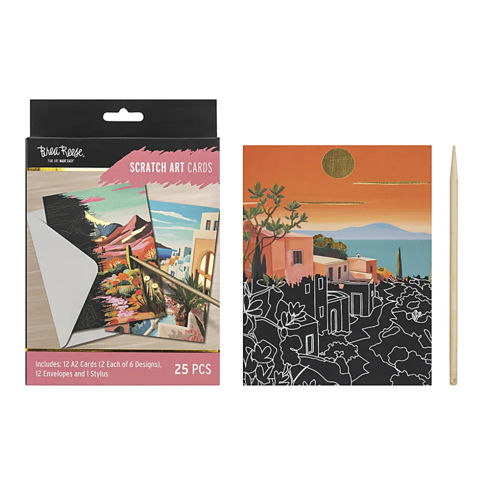 Brea Reese® Scratch Art Card Kit, A2 (4-1/4" x 5-1/2"), Landscape Designs, Kit Of 25 Pieces