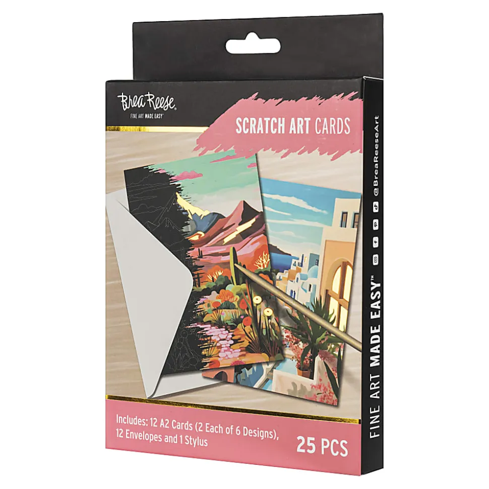 Brea Reese® Scratch Art Card Kit, A2 (4-1/4" x 5-1/2"), Landscape Designs, Kit Of 25 Pieces