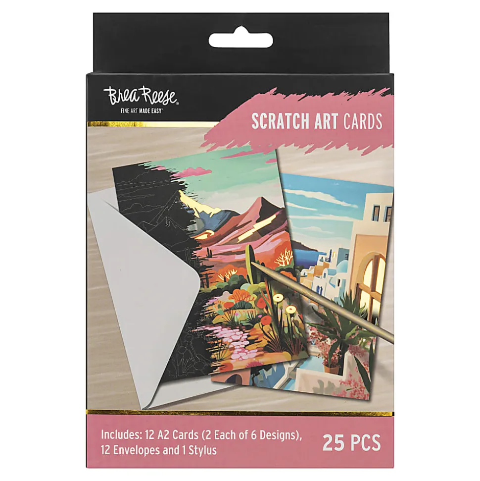 Brea Reese® Scratch Art Card Kit, A2 (4-1/4" x 5-1/2"), Landscape Designs, Kit Of 25 Pieces