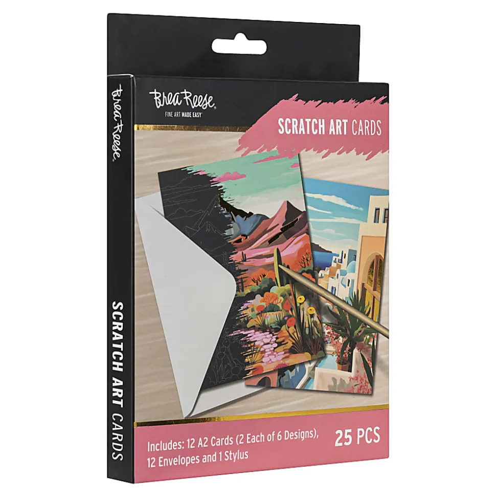 Brea Reese® Scratch Art Card Kit, A2 (4-1/4" x 5-1/2"), Landscape Designs, Kit Of 25 Pieces