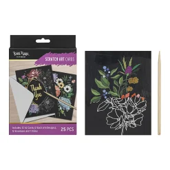 Brea Reese® Scratch Art Card Kit, A2 (4-1/4" x 5-1/2"), Floral Designs, Kit Of 25 Pieces