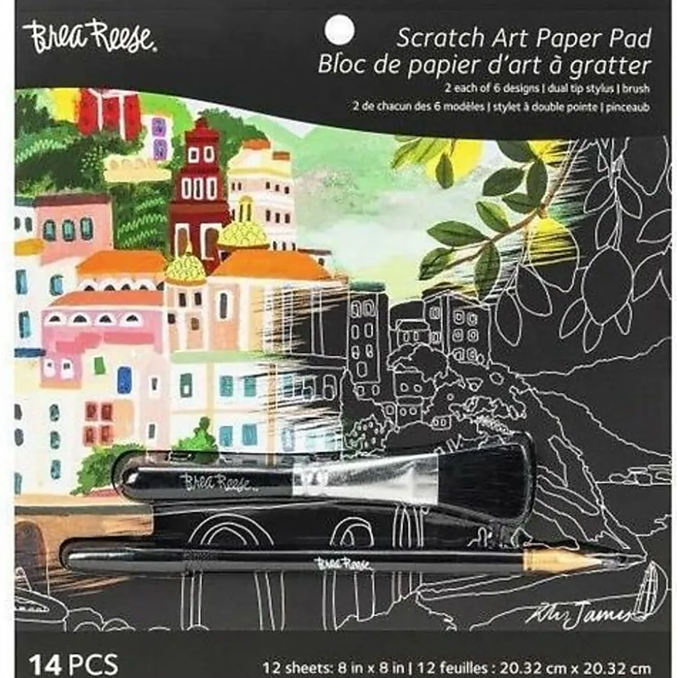 Brea Reese® Scratch Art Paper Pad Kit, 8” x 8”, Vibrant Landscapes
