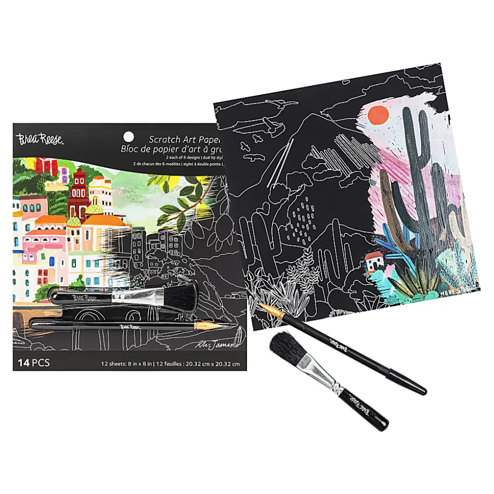 Brea Reese® Scratch Art Paper Pad Kit, 8” x 8”, Vibrant Landscapes