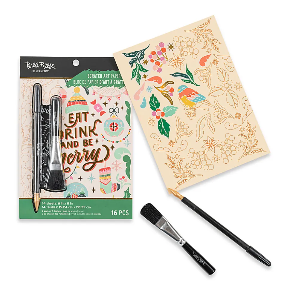 Brea Reese Scratch Art Paper Pad, 6" x 8", 14 Sheets, Retro Holiday Greetings