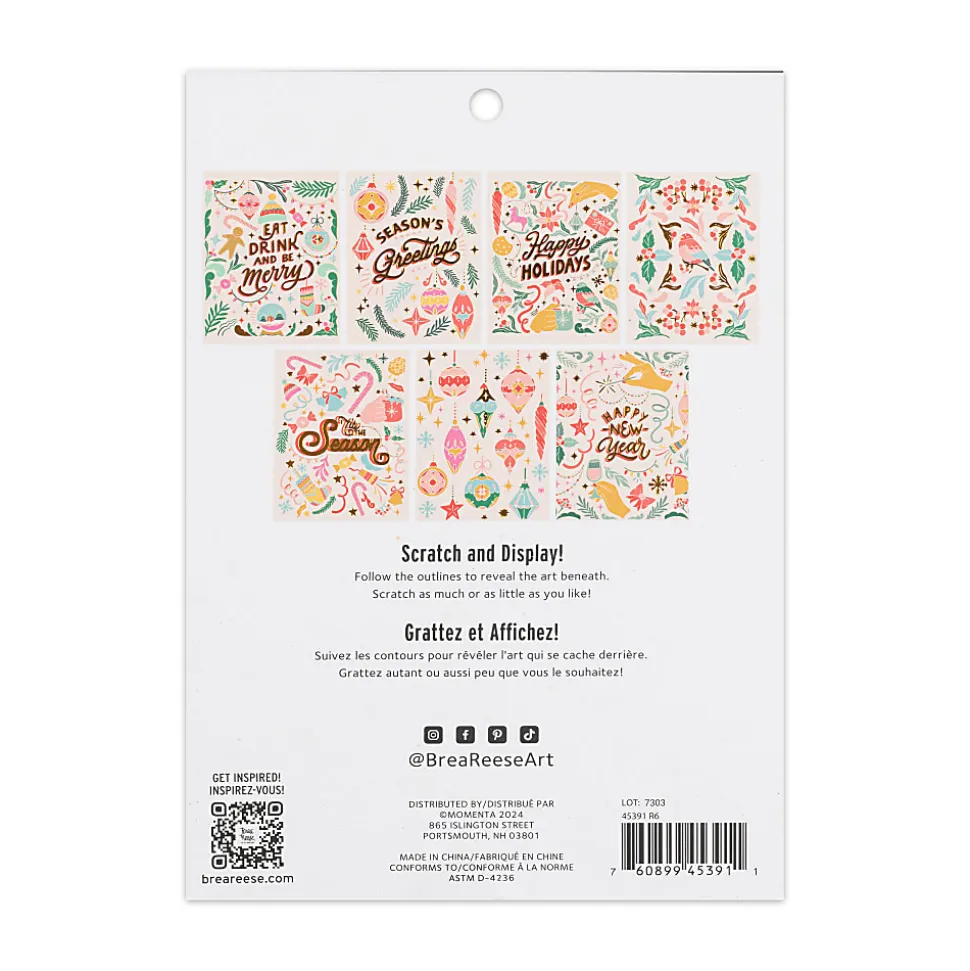 Brea Reese Scratch Art Paper Pad, 6" x 8", 14 Sheets, Retro Holiday Greetings
