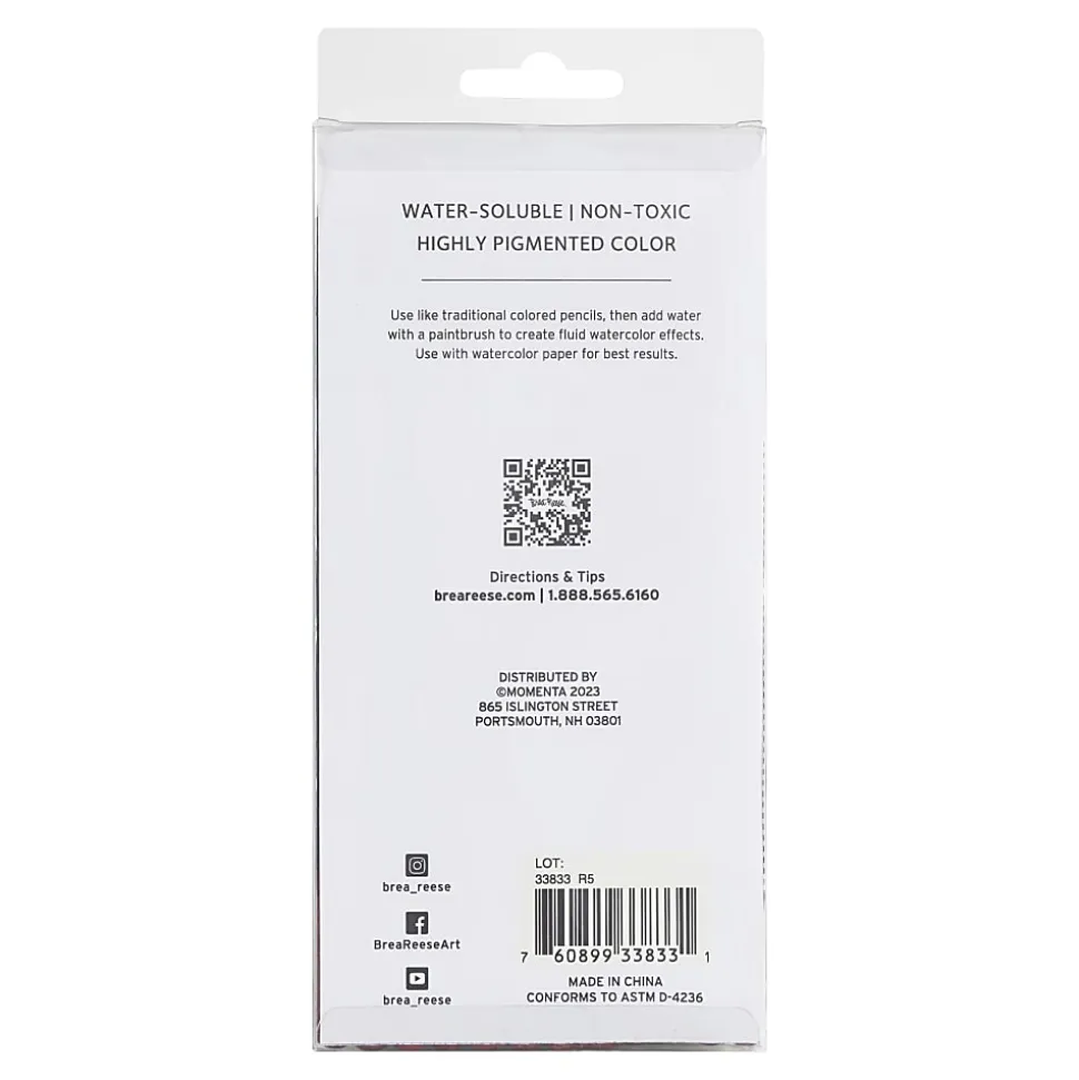 Brea Reese Watercolor Pencils, Medium Point, Classic Colors, Pack Of 12 Pencils