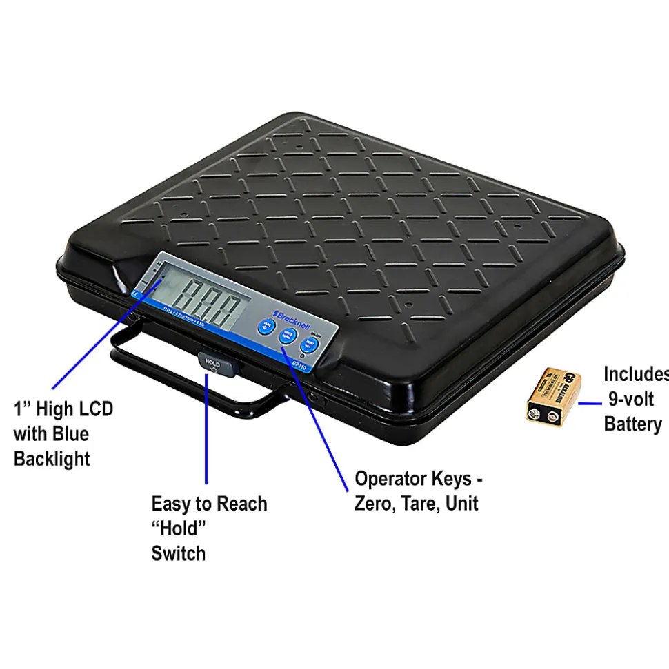 Brecknell Portable Electronic Utility Bench Scale, 250 lb Capacity, 12.5 x 10.95 x 2.2 Platform
