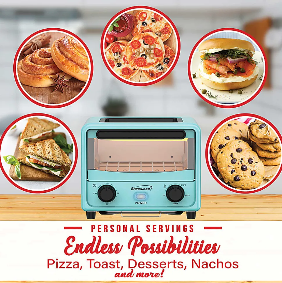 Brentwood 183 Cu In 500W Stainless Steel Mini Toaster Oven, Blue