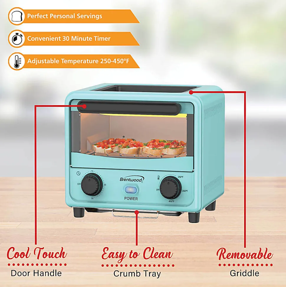 Brentwood 183 Cu In 500W Stainless Steel Mini Toaster Oven, Blue