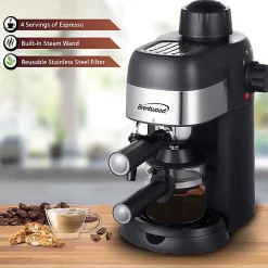 Brentwood 4-Cup Stainless-Steel Espresso And Cappuccino Maker Machine, Black