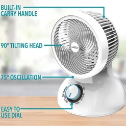 Brentwood F-650MW 6-Inch 3-Speed Oscillating Air Circulator Desktop Fan, White, F650MW