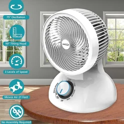 Brentwood F-650MW 6-Inch 3-Speed Oscillating Air Circulator Desktop Fan, White, F650MW