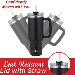 Brentwood Geojug Insulated Stainless-Steel Tumbler Cup With Handle Lid And Straw, 40 Oz, Black