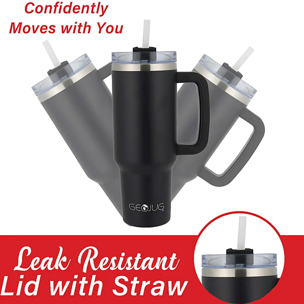 Brentwood Geojug Insulated Stainless-Steel Tumbler Cup With Handle Lid And Straw, 40 Oz, Black