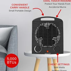 Brentwood® H-F306 1,500-Watt-Max Portable Electric Space Heater and Fan, Black