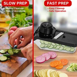 Brentwood® Mandoline Slicer & Cheese Grater with 3.6-Cup Storage Container & 6 Interchangeable Stainless Steel Blades, Black, KA-5046BK