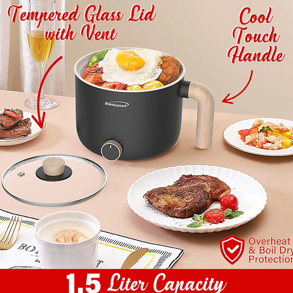Brentwood® 1.6-Qt. 600-Watt Multi-Function Electric Hot Pot Cooker with Ceramic Nonstick Coating, Black, HP-3170BK