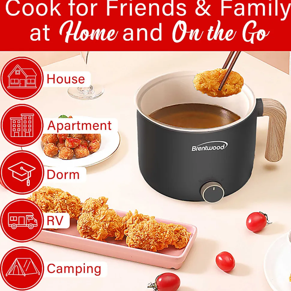 Brentwood® 1.6-Qt. 600-Watt Multi-Function Electric Hot Pot Cooker with Ceramic Nonstick Coating, Black, HP-3170BK