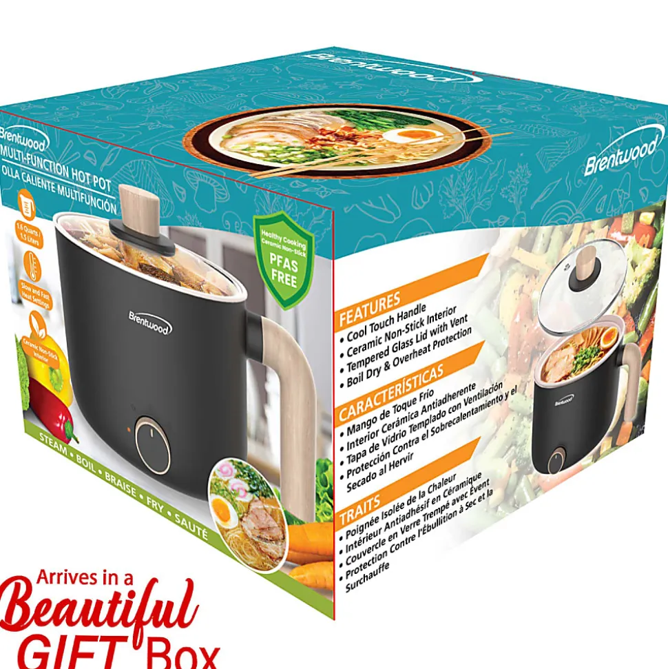 Brentwood® 1.6-Qt. 600-Watt Multi-Function Electric Hot Pot Cooker with Ceramic Nonstick Coating, Black, HP-3170BK