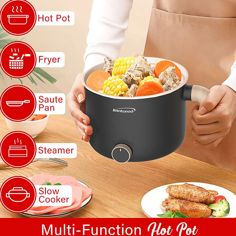 Brentwood® 1.6-Qt. 600-Watt Multi-Function Electric Hot Pot Cooker with Ceramic Nonstick Coating, Black, HP-3170BK