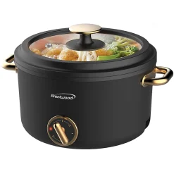 Brentwood® 2.6-Qt. 700-Watt Multifunction Electric Hot Pot Cooker with Ceramic Nonstick Coating & Food Steamer, Black, HP-3250BK