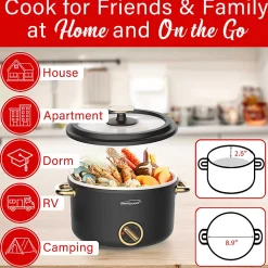 Brentwood® 2.6-Qt. 700-Watt Multifunction Electric Hot Pot Cooker with Ceramic Nonstick Coating & Food Steamer, Black, HP-3250BK