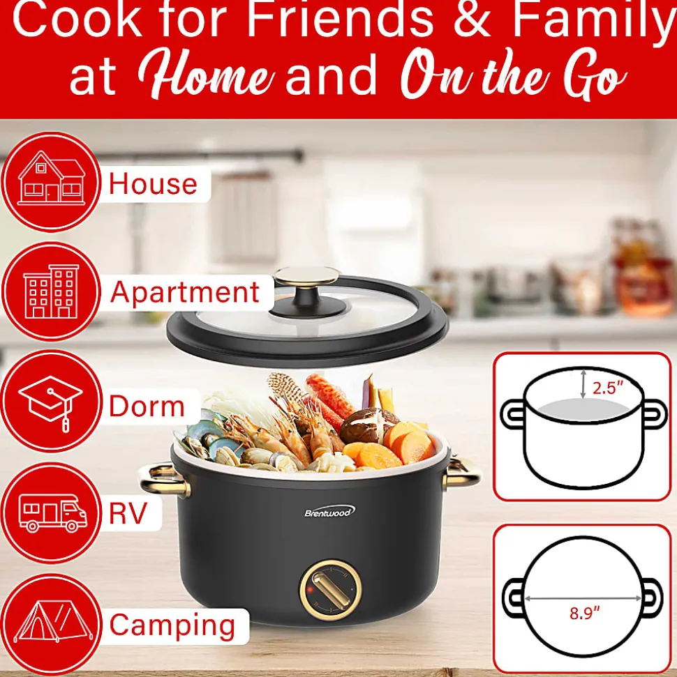Brentwood® 2.6-Qt. 700-Watt Multifunction Electric Hot Pot Cooker with Ceramic Nonstick Coating & Food Steamer, Black, HP-3250BK