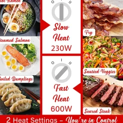 Brentwood® 1.6-Qt. 600-Watt Multifunction Electric Hot Pot Cooker, Ceramic Nonstick Coating, Stainless Steel, Angled Handle, Black, HPS-3172BK