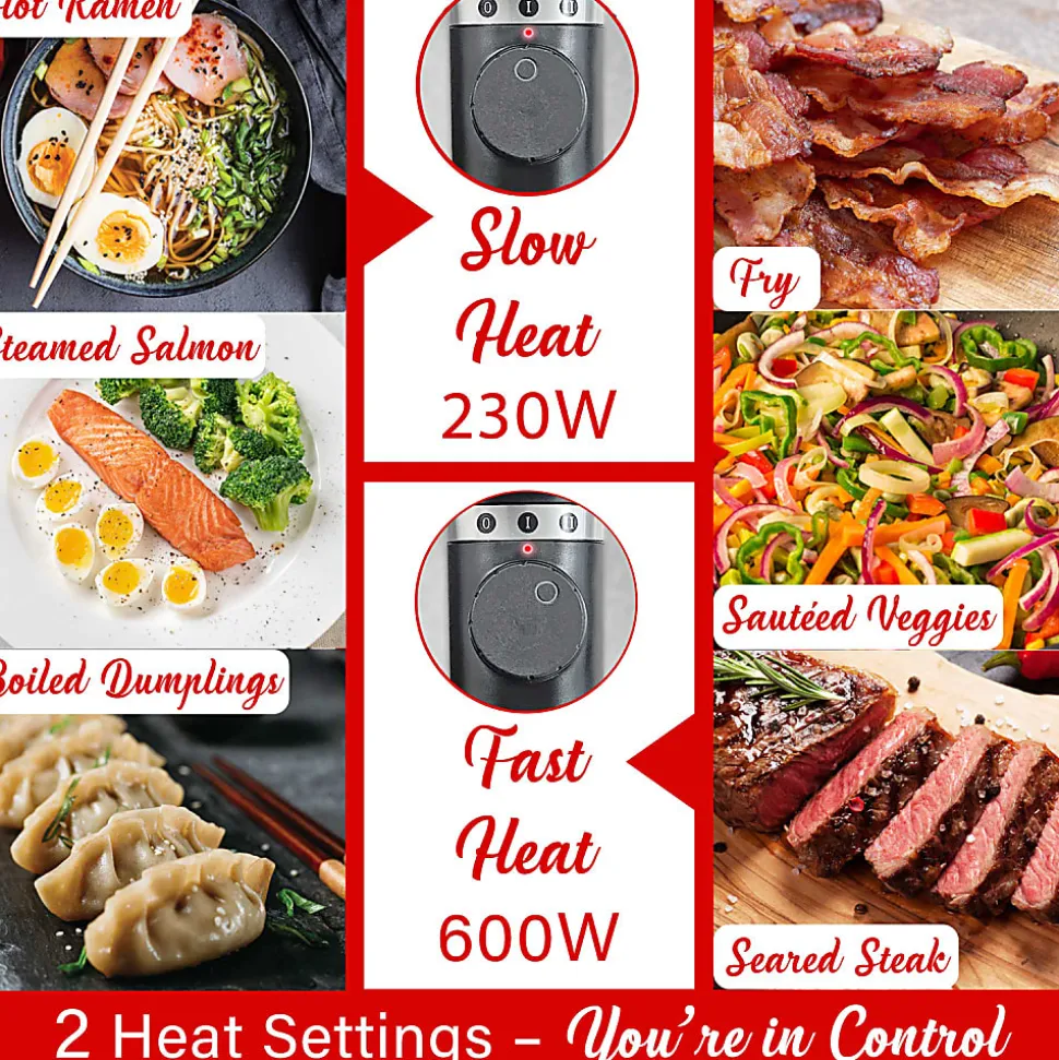 Brentwood® 1.6-Qt. 600-Watt Multifunction Electric Hot Pot Cooker, Ceramic Nonstick Coating, Stainless Steel, Straight Handle, Black, HPS-3150BK