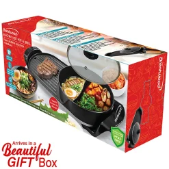 Brentwood® 2-Qt. 1,200-Watt 2-Sided Electric Hot Pot & 18-In. x 9-In. Korean BBQ Grill with Ceramic Nonstick Coating, Black, SK-71BK