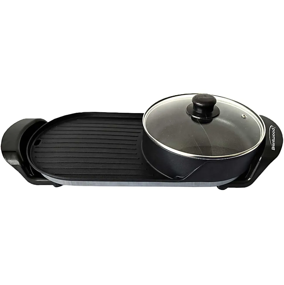 Brentwood® 2-Qt. 1,200-Watt 2-Sided Electric Hot Pot & 18-In. x 9-In. Korean BBQ Grill with Ceramic Nonstick Coating, Black, SK-71BK