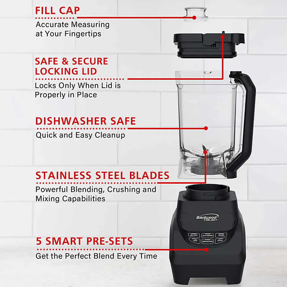 Brentwood® Select 8.5-Cup 1,000-Watt Professional Smart Blender, Black, JBS-1000BK