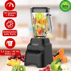 Brentwood® Select 5.3-Cup 500-Watt 10-Speed Countertop Blender with Pulse Button, Black, JBS-500BK