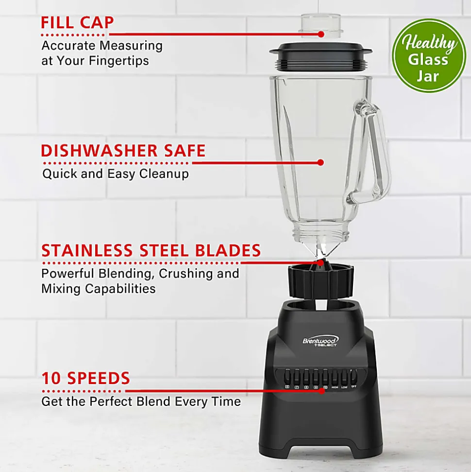 Brentwood® Select 5.3-Cup 500-Watt 10-Speed Countertop Blender with Pulse Button, Black, JBS-500BK