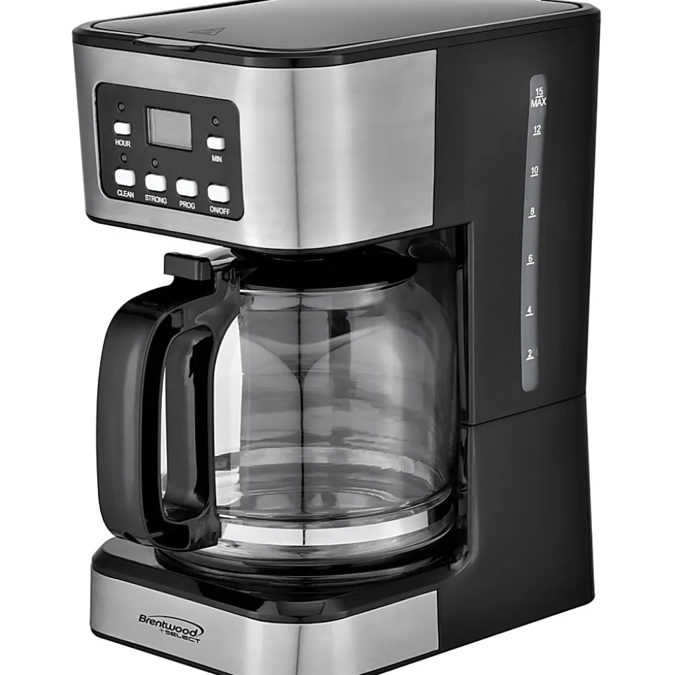 Brentwood TS-222BK 12-Cup Digital Coffee Maker, Black - Programmable - 800 W - 12 Cup(s) - Multi-serve - Timer - Black