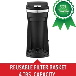 Brentwood 800-Watt 1.75-Cup Single-Serve Coffee Maker With Reusable Filter Basket For K-Cups And Ground Coffee, Black