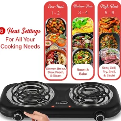 Brentwood® 1,100-Watt Double-Coiled Countertop Electric Burner with Temperature Control & Power Indicator Light, Black, TS-363BK