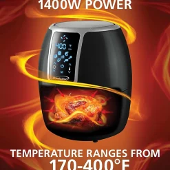 Brentwood 1,400-Watt Electric Digital Air Fryer, 4 qt, 13”H x 10”W x 12”D, Black