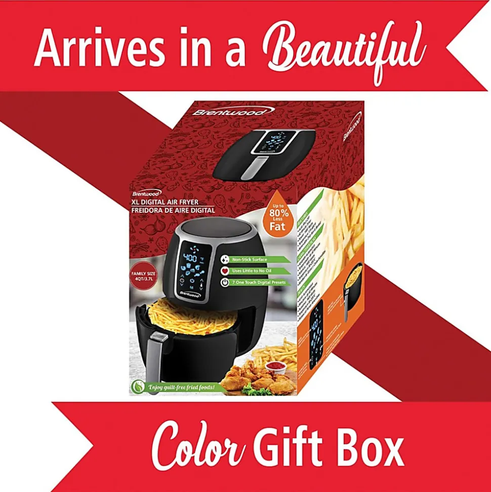 Brentwood 1,400-Watt Electric Digital Air Fryer, 4 qt, 13”H x 10”W x 12”D, Black