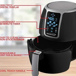 Brentwood 1,400-Watt Electric Digital Air Fryer, 4 qt, 13”H x 10”W x 12”D, Black